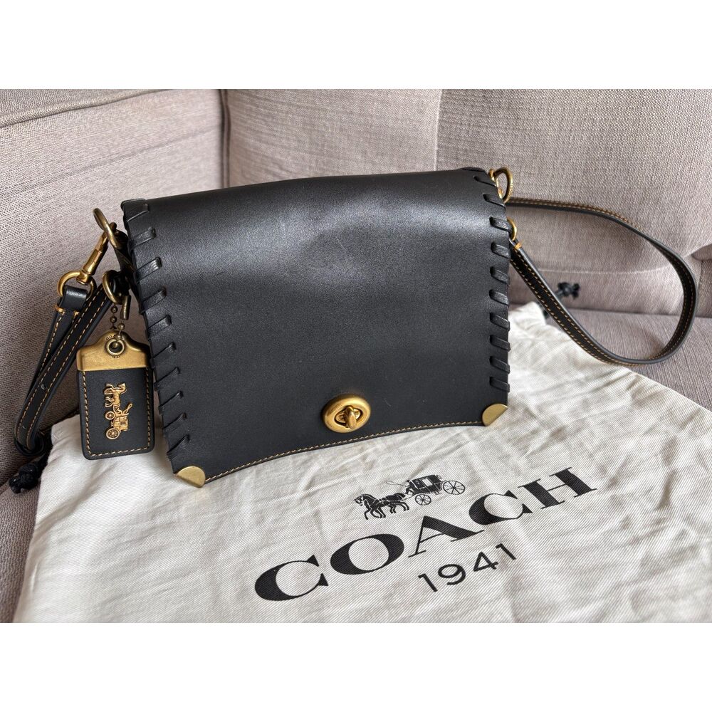 COACH 1941 Dinky 19 Black TurnLock 2WAY Shoulder Bag Leather Crossbody